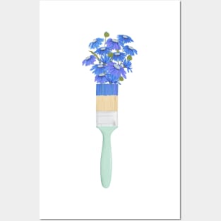 Floral paint brush Posters and Art